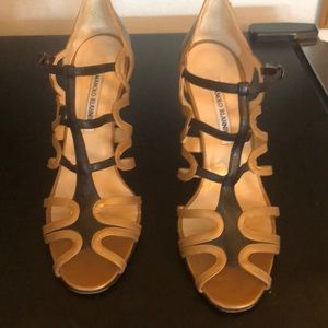 Black and Gold Strappy Manolo Blahnik heels